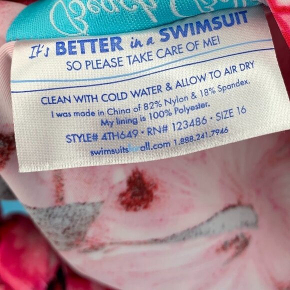 Swimsuits For All Tankini Top Size 16 Side Tie Pink Floral Built In Bra - Picture 7 of 8